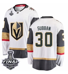 Men's Vegas Golden Knights #30 Malcolm Subban Authentic White Away Fanatics Branded Breakaway 2018 Stanley Cup Final NHL Jersey