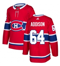 Men's Adidas Montreal Canadiens #64 Jeremiah Addison Premier Red Home NHL Jersey