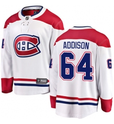 Men's Montreal Canadiens #64 Jeremiah Addison Authentic White Away Fanatics Branded Breakaway NHL Jersey