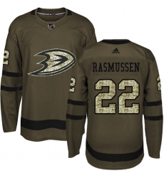 Men's Adidas Anaheim Ducks #22 Dennis Rasmussen Premier Green Salute to Service NHL Jersey