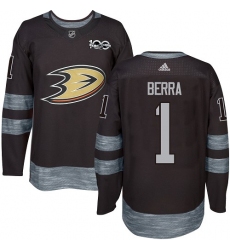 Men's Adidas Anaheim Ducks #1 Reto Berra Authentic Black 1917-2017 100th Anniversary NHL Jersey