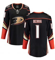 Women's Anaheim Ducks #1 Reto Berra Fanatics Branded Black Home Breakaway NHL Jersey