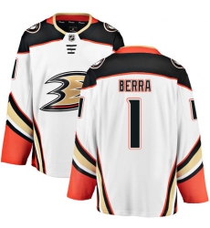 Youth Anaheim Ducks #1 Reto Berra Fanatics Branded White Away Breakaway NHL Jersey