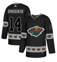 Men's Adidas Minnesota Wild #14 Joel Eriksson Ek Authentic Black Team Logo Fashion NHL Jersey