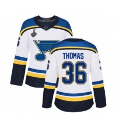 Women's St. Louis Blues #36 Robert Thomas Authentic White Away 2019 Stanley Cup Final Bound Hockey Jersey
