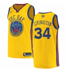 Men's Nike Golden State Warriors #34 Shaun Livingston Authentic Gold 2018 NBA Finals Bound NBA Jersey - City Edition