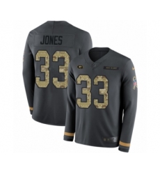 Men's Nike Green Bay Packers #33 Aaron Jones Limited Black Salute to Service Therma Long Sleeve NFL Jersey