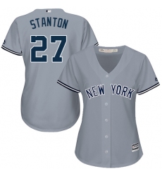 Women's Majestic New York Yankees #27 Giancarlo Stanton Authentic Grey Road MLB Jersey