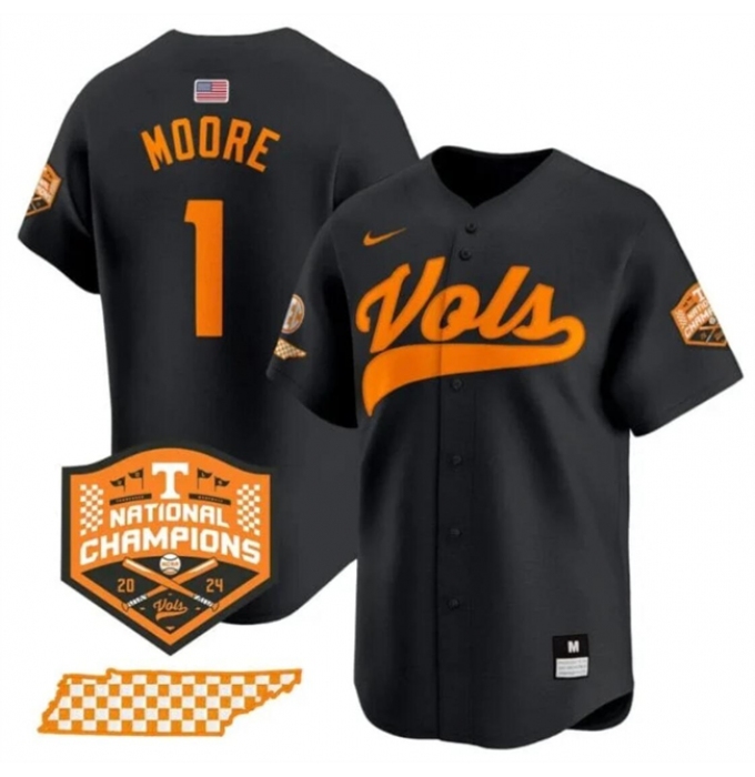 Men's Tennessee Volunteers #1 Christian Moore Black 2024 Champions Vapor Limited Stitched Jersey