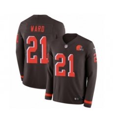 Men's Nike Cleveland Browns #21 Denzel Ward Limited Brown Therma Long Sleeve NFL Jersey