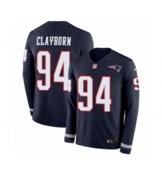 Men's Nike New England Patriots #94 Adrian Clayborn Limited Navy Blue Therma Long Sleeve NFL Jersey