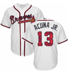 Men's Majestic Atlanta Braves #13 Ronald Acuna Jr. Authentic White Team Logo Fashion Cool Base MLB Jersey