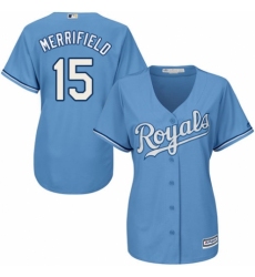 Women's Majestic Kansas City Royals #15 Whit Merrifield Authentic Light Blue Alternate 1 Cool Base MLB Jersey