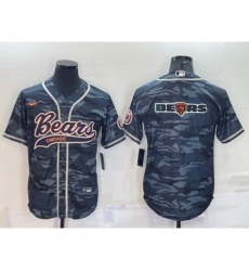 Men's Chicago Bears Blank Grey Camo Team Big Logo With Patch Cool Base Stitched Baseball Jersey