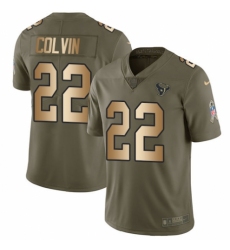 Men's Nike Houston Texans #22 Aaron Colvin Limited Olive/Gold 2017 Salute to Service NFL Jersey