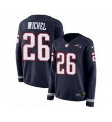 Women's Nike New England Patriots #26 Sony Michel Limited Navy Blue Therma Long Sleeve NFL Jersey