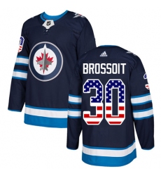 Men's Adidas Winnipeg Jets #30 Laurent Brossoit Authentic Navy Blue USA Flag Fashion NHL Jersey