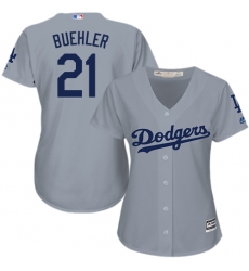 Women's Majestic Los Angeles Dodgers #21 Walker Buehler Authentic Grey Road Cool Base MLB Jersey