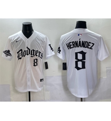 Men's Los Angeles Dodgers #8 Enrique Hernández White 2025 LA Gothic Style With 2024 World Series Champions Vapor Premier Limited Stitched Baseball Jersey
