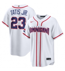 Men's Dominican Republic Baseball #23 Fernando Tatis Jr. White 2026 World Baseball Classic Home Stadium Stitched Jersey