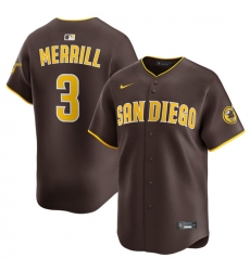 Men's San Diego Padres #3 Jackson Merrill Brown 2024 Away Limited Stitched Baseball Jersey