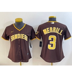 Women's San Diego Padres #3 Jackson Merrill Brown Stitched Baseball Jersey(Run Small)