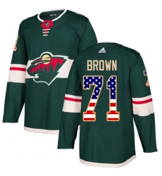 Men's Adidas Minnesota Wild #71 J T Brown Authentic Green USA Flag Fashion NHL Jersey