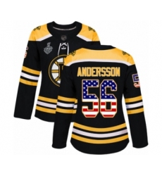 Women's Boston Bruins #56 Axel Andersson Authentic Black USA Flag Fashion 2019 Stanley Cup Final Bound Hockey Jersey