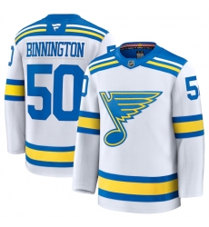 Men's St. Louis Blues #50 Jordan Binnington White 2024-25 Away Stitched Hockey Jersey