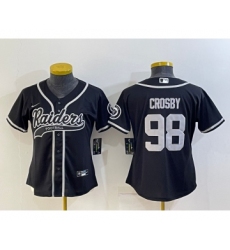 Women's Las Vegas Raiders #98 Maxx Crosby Black With Patch Cool Base Stitched Baseball Jersey