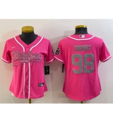 Women's Las Vegas Raiders #98 Maxx Crosby Pink With Patch Cool Base Stitched Baseball Jersey Women's Las Vegas Raiders #98 Maxx Crosby Pink With Patch Cool Base Stitched Baseball Jersey