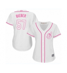 Women's Cleveland Indians #57 Shane Bieber Authentic White Fashion Cool Base Baseball Jersey