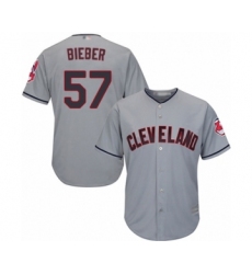 Youth Cleveland Indians #57 Shane Bieber Authentic Grey Road Cool Base Baseball Jersey