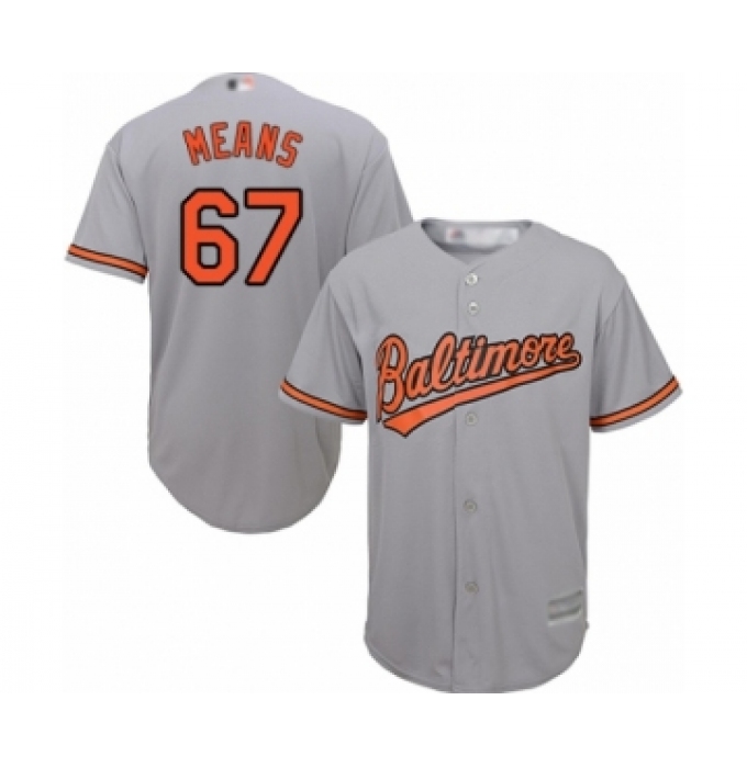 Men's Baltimore Orioles #67 John Means Replica Grey Road Cool Base Baseball Jersey
