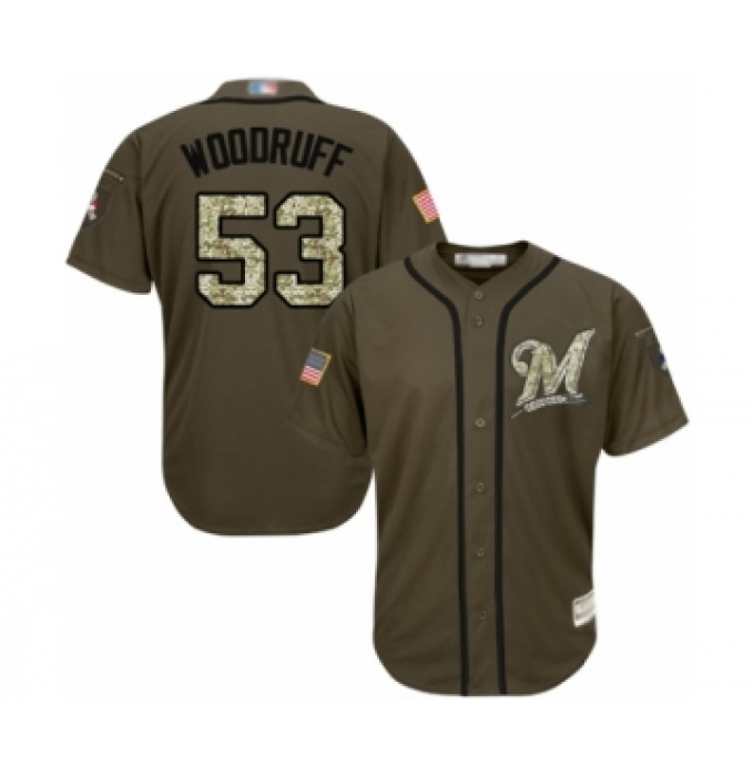 Youth Milwaukee Brewers #53 Brandon Woodruff Authentic Green Salute to Service Baseball Jersey