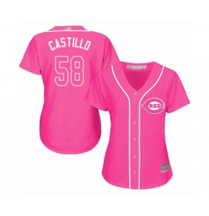 Women's Cincinnati Reds #58 Luis Castillo Authentic Pink Fashion Cool Base Baseball Jersey