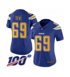 Women's Los Angeles Chargers #69 Sam Tevi Limited Electric Blue Rush Vapor Untouchable 100th Season Football Jersey