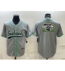 Men's Seattle Seahawks Gray Team Big Logo With Patch Cool Base Stitched Baseball Jersey