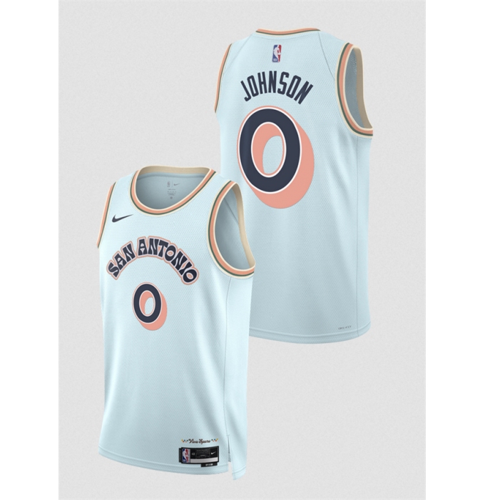 Men's San Antonio Spurs #0 Keldon Johnson Light Blue 2024-25 City Edition Stitched Basketball Jersey