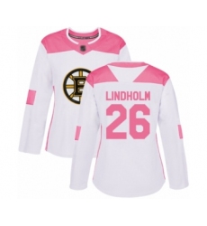 Women's Boston Bruins #26 Par Lindholm Authentic White Pink Fashion Hockey Jersey