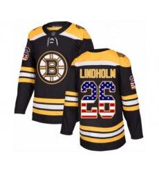 Youth Boston Bruins #26 Par Lindholm Authentic Black USA Flag Fashion Hockey Jersey
