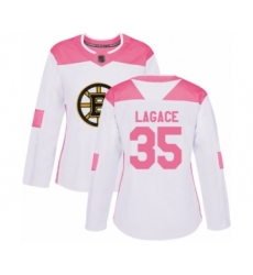 Women's Boston Bruins #35 Maxime Lagace Authentic White Pink Fashion Hockey Jersey