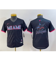 Youth Miami Marlins Team Big Logo Black 2025 City Connect Limited Stitched Baseball Jersey