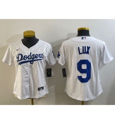 Womens Los Angeles Dodgers #9 Gavin Lux White Stitched Cool Base Nike Jersey