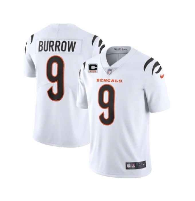 Men's Cincinnati Bengals 2022 #9 Joe Burrow White With 3-star C Patch Vapor Limited Stitched NFL Jersey