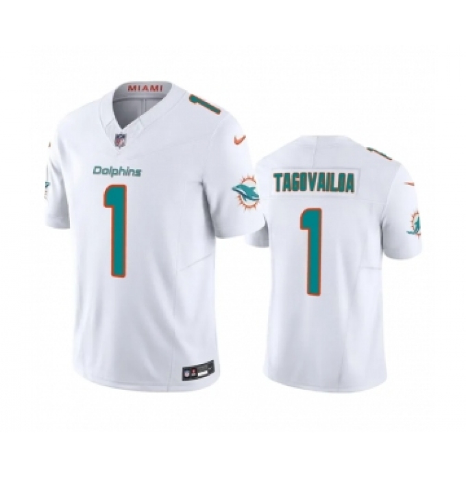 Men's Miami Dolphins #1 Tua Tagovailoa White 2023 F.U.S.E Vapor Limited Stitched Football Jersey