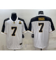 Men's Dallas Cowboys #7 Trevon Diggs White Gold Edition With 1960 Patch Limited Stitched Football Jersey