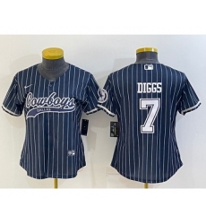 Women's Dallas Cowboys #7 Trevon Diggs Navy Blue Pinstripe With Patch Cool Base Stitched Baseball Jersey