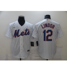 Men's Nike New York Mets #12 Francisco Lindor White stripes Jersey