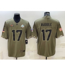 Men's Miami Dolphins #17 Jaylen Waddle 2022 Olive Salute To Service Limited Stitched Baseball Jersey